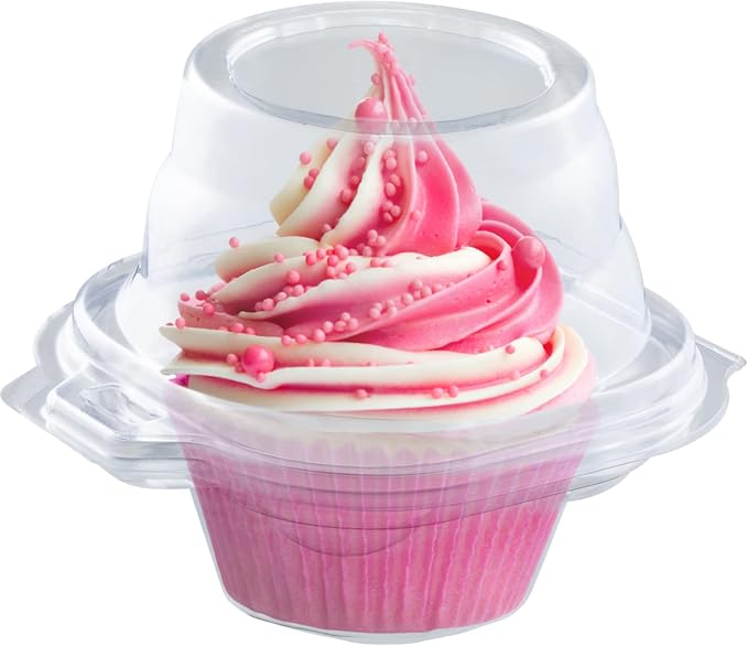 Individual Cupcake Containers (200 Pack) | Clear Plastic Disposable Cupcake Boxes/Holders | Single Cupcake Holder with Dome Lid Bulk | BPA-Free Plastic Cupcake Muffin Container Carrier Boxes to Go