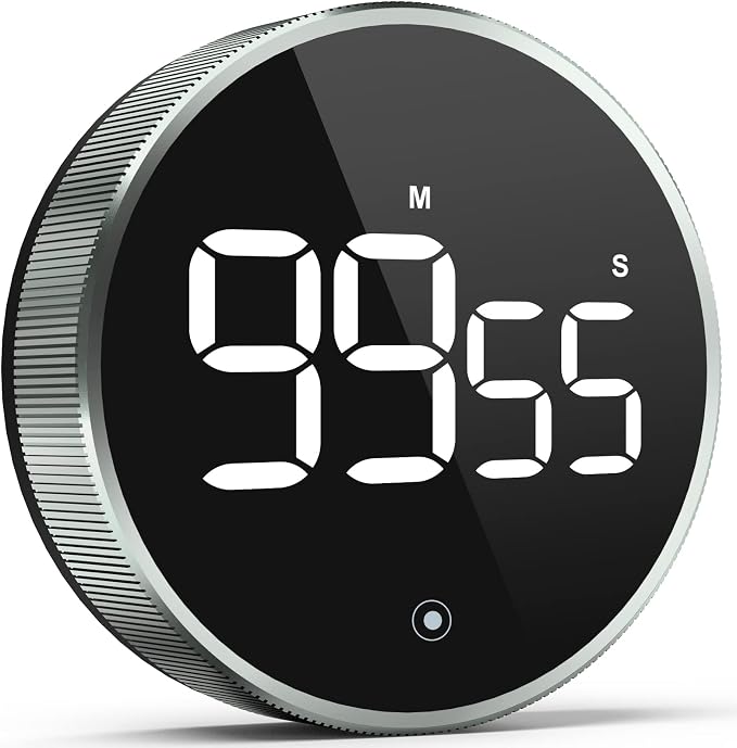 Digital Kitchen Timer, 3.8'' Large LED Display Countdown Countup Timer, Timer for Kids, Classroom Magnetic Timer, Adjustable Volume, Brightness, Easy for Cooking/Study/Office/Exercise (Ridged Knob)