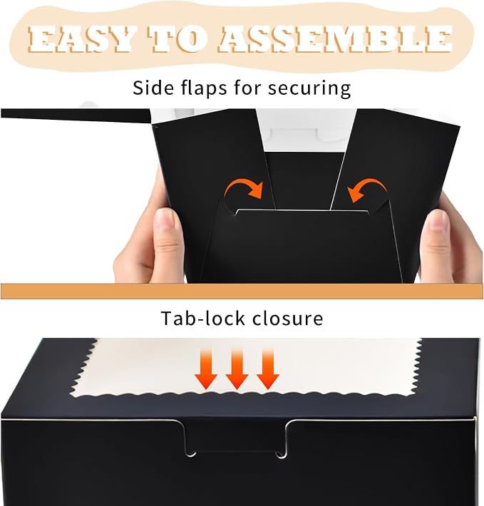 KPOSIYA 40pcs 8x8x5 inches Cake Boxes with Cake Boards（20 Boxes & 20 Boards）, Black 8 inch Cake Boxes with Window,Cajas Pasteles Square Cardboard Cake Containers for Christmas Thanksgiving