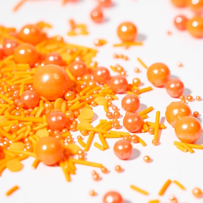 NIPEOR Orange Sprinkles,Edible Pearl Sprinkles 4.6oz/130g Mixed Edible Sprinkle Topping Sprinkles,Sprinkles for Cake Decorating,Cupcake Sprinkles,Sugar Candy Sprinkles (Orange Slice pearls mix)