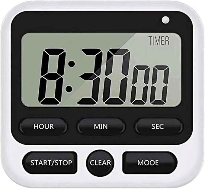 Digital Kitchen Timer with Mute/Loud Alarm Switch ON/Off Switch, 12 Hour Clock & Alarm, Strong Magnet and Simple Operation, Count Up & Count Down for Kids Teachers Cooking, Large LCD Display (Black)