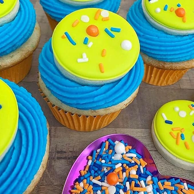Blue and Orange Sprinkles for Cake Decorating, Orange Sprinkles for Cupcakes, Edible Cake Decorations for Cakes, Ice Cream and Desserts Toppings, Football Sprinkle Edible, Baseball Sprinkle