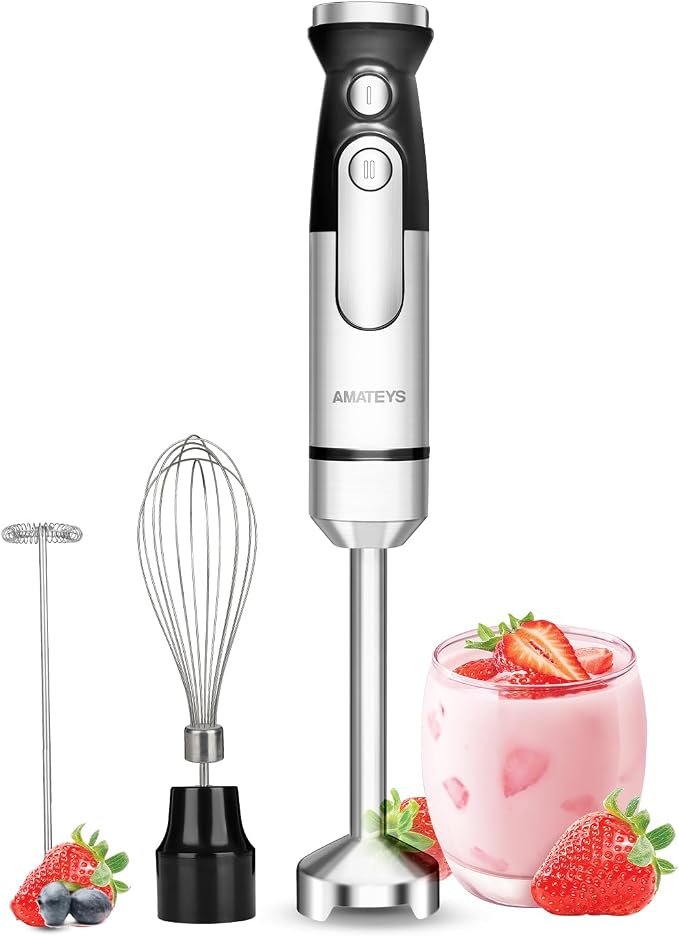 Amateys Immersion Blender Handheld,700W Hand Mixer Infinitely Variable Speeds,Multi-function Stainless Steel Stick Electric Kitchen Smoothie Blender with Detachable Whisk, Milk Frother,for Soup Puree