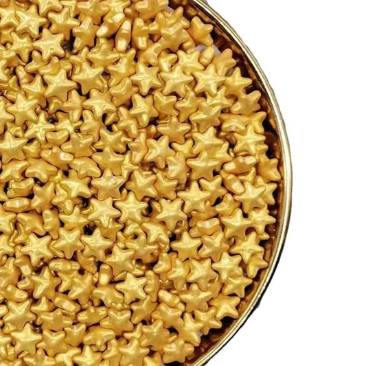 Gold Star Sprinkles,Cake Sprinkles,Cookie Sprinkles,Sugar Pearl, Edible Candy Pearls 7mm 130g 4.6OZ for Cake Cupcake Decorationg (GoldStar)