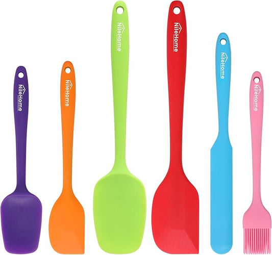 NileHome Silicone Spatula Set, 6 Pieces Food Grade Kitchen Utensils Heat Resistant Up to 600°F Dishwasher Safe BPA-Free Rubber Spatula for Scraping, Baking, Cooking, Mixing-Multicolor