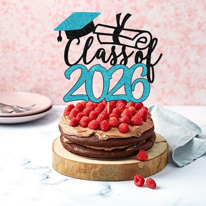 Gold Class of 2026 Congrats Grad Cake Topper Glitter Graduation Party Supplies - High School College Graduates -College Graduate Cake Topper Decorations (Class of 2026 Black and blue)