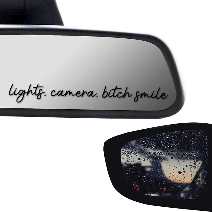 3 x Lights,Camera,Smile Car Mirror Decal Black Stickers for Cars Rearview Mirror Decal for Women Cute Decals Vinyl Affirmation Stickers for Window, Mirror, Tumbler, and Water Bottle