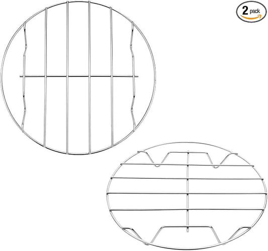 TamBee 2Pcs Cooking Rack Round 304 Stainless Steel Cooling Racks Baking and Cooling Steamer Rack w Stand Cookware for Air Fryer Pressure Cooker Canning (7&8 Inch)
