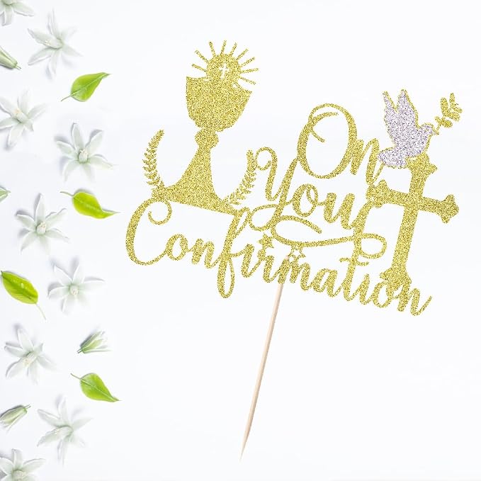 Gold Glitter Communion Cake Topper-Suitable for Ramadan, Religious Baptism, Baby Shower Birthday Party Decorations, Children's Birthday, God Bless, Wedding Party Decorations