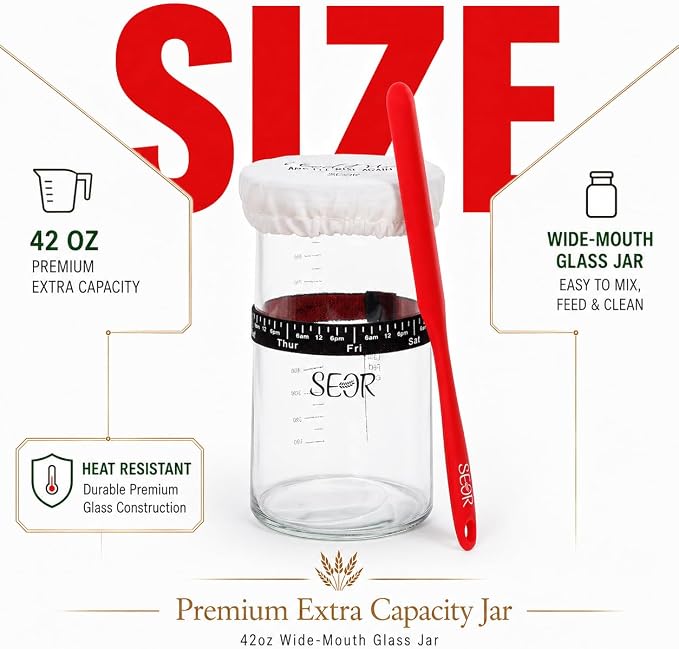 SEOR Premium Sourdough Starter Kit 42oz Glass Jar – Complete Sourdough Bread Baking Supplies with Banneton Proofing Baskets, Sour dough Tools & Accessories, Bread Making Kit