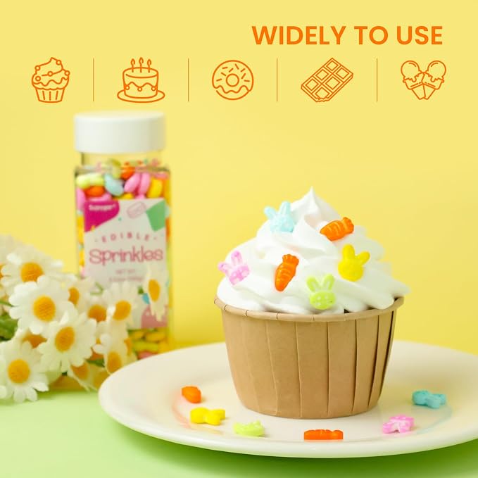 Edible Bunny & Carrot Sprinkles for Cake Decorations, 3.52oz Easter Sprinkles for Cupcakes Topper Baking Cookies Easter Spring Party Supplies Birthday Celebrations