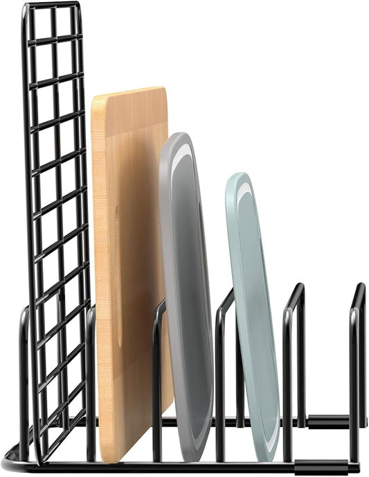 Fikoksol Cutting Board Organizer and Baking Sheet Rack, 1-Pack Black Heavy Duty Metal Cookie Sheet Organizer for Cutting Board Storage & Plate Holder for Cabinet, Tray Dividers for Cabinets