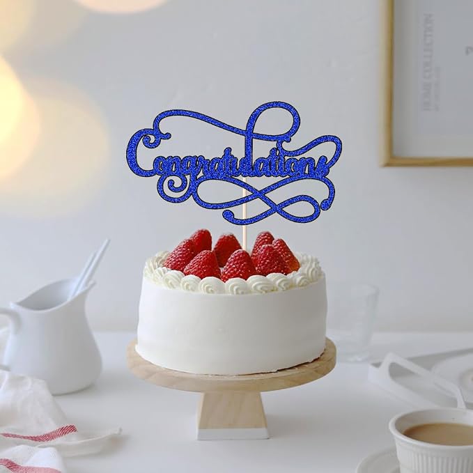 Congratulations Cake Topper,Congratulations 2026 Graduation Cake Topper,Graduation, Wedding, Retirement, Birthday, Anniversary, Celebration Party Decorations Supplies (Black Royal Blue)
