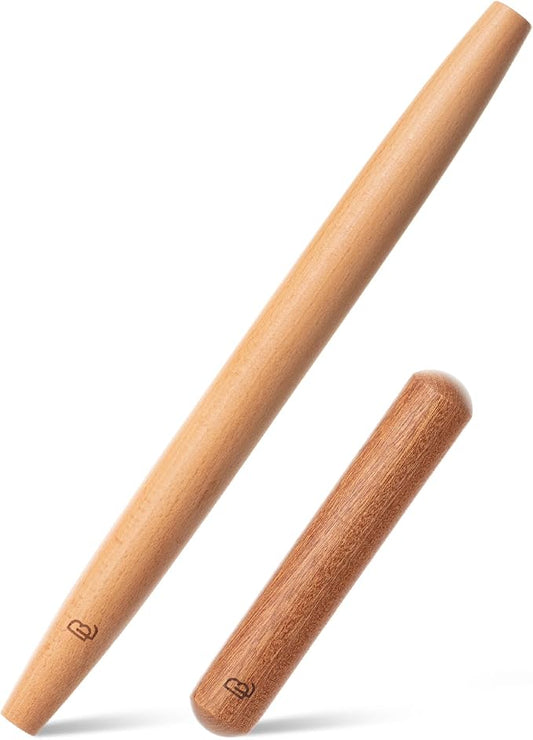 BAMBOO LAND- French Rolling Pin Set, 2 pcs, 16" & 8" Natural Wood | Rolling Pins for Baking Pastry, Dough, Bread, Cookie, Pizza, Kitchen Essentials