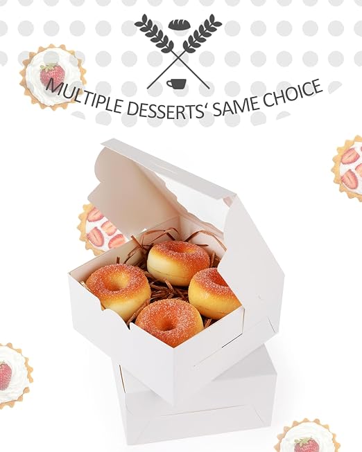 qiqee 140Pcs White Bakery Box with Window 6"×6"×3" Macaron Boxes Small Donut Pastry Boxes for Party Mini Cookie Boxes