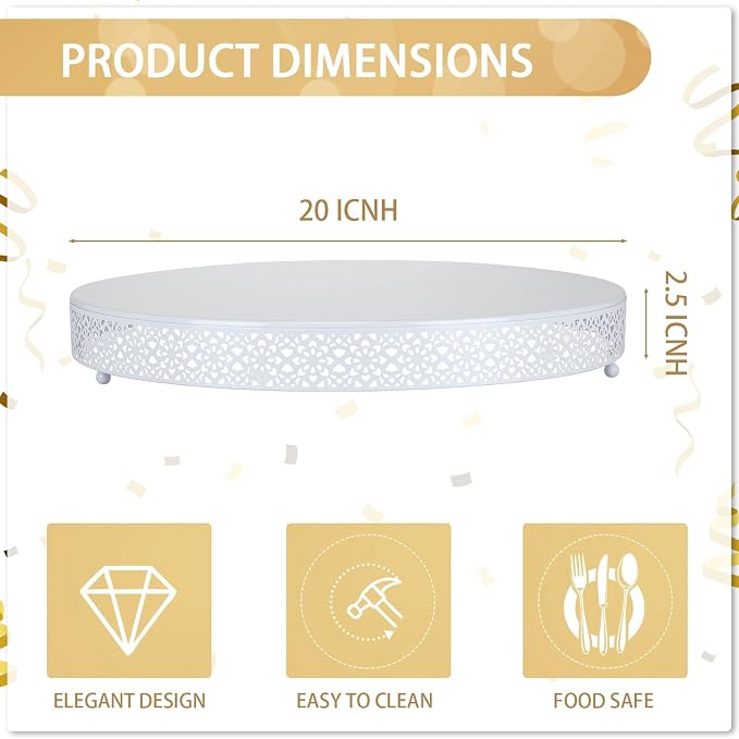 Wenqik Cake Stand 20 Inch Round Metal Cupcake Dessert Wedding Cake Stand Cookies Display Holder Fruit Serving Tray for Table Wedding Birthday Anniversary Party, White