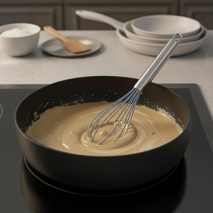 Silicone Whisk, Non-Scratch Coated Wires with Stainless Steel Core for Mixing Batters and Sauces in Nonstick Cookware, 13 Inch (1 PC)