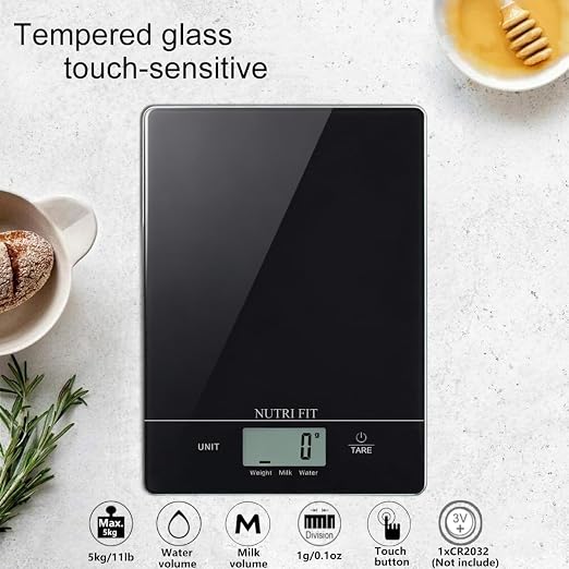 Digital Food Scale Kitchen Scales Grams and Ounces for Weight Loss Baking Cooking of NUTRI FIT, Max 11lb 1g Increment, Ultra-Thin Size and Hang to Wall