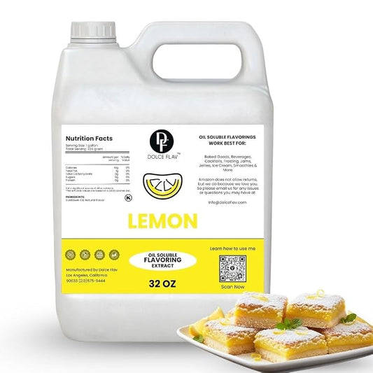 Dolce Flav Lemon Flavoring Oil 32 oz – Bulk Citrus Extract for Chocolate Manufacturing, Bakery & Foodservice