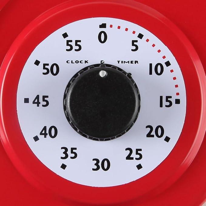 Lily's Home - 9 Inch x 12.5 Inch - Retro Kitchen Wall Clock, Vintage Wall Clock with a Thermometer and 60-Minute Timer, Ideal for Any Kitchen, Office, or Diner (Red)