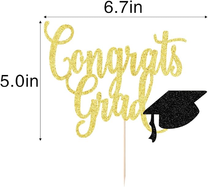 Congrats Grad Cake Topper,2026 Graduation Cake Topper, Congrats Grad Decorations,2026 High School/College/Senior Graduation Party Decorations Supplies. (Congrats Grad Gold black)