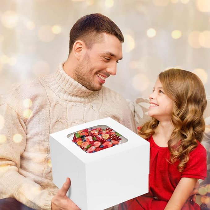 12x12x12 Cake Boxes Tall Cake Boxes White 2 Tier Bakery Cake Transport Container with Window for Weddings Birthdays Decorating with Ribbons, 2 Pack