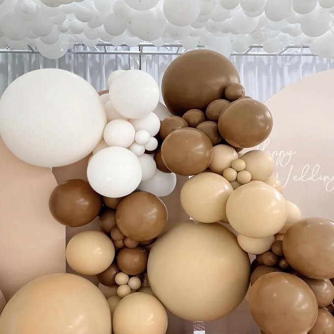 MEBAY Boho Brown Balloon Garland Arch Kit, 166Pcs Coffee Brown Nude White Balloons for Neutral Bear Bridal Baby Shower Birthday Party Decorations