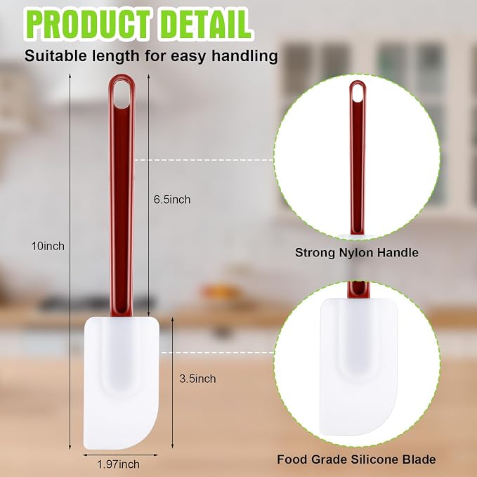 Meekoo 5 Pcs 10 Inch Rubber Spatula, 500℉ High Heat Resistant Spatulas Commercial Food Bpa Free Grade Non Stick Silicone Spatula for Baking Kitchen Cooking Dishwasher Safe