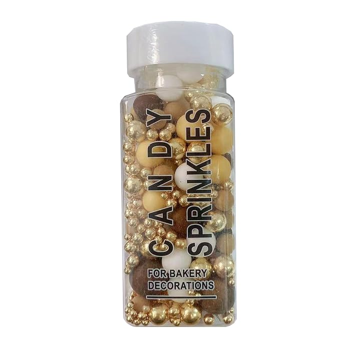 Sentovac Brown Gold Yellow White Pearl Sprinkles Edible Sugar for Cake Decorating Fancy Sprinkles Cake Topper Cupcake Cookie Baking Decorations Halloween Christmas Wedding Supplies