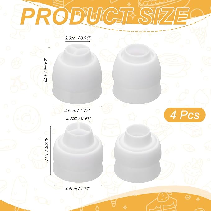 uxcell 4 Pcs Piping Tip Coupler, Plastic 3 and 1 Color Couplers Icing Frosting Piping Bag Reusable Cake Baker Decor Tools Kit for Pastry Cupcake Tips Russian Flower Mouth Nozzles, White