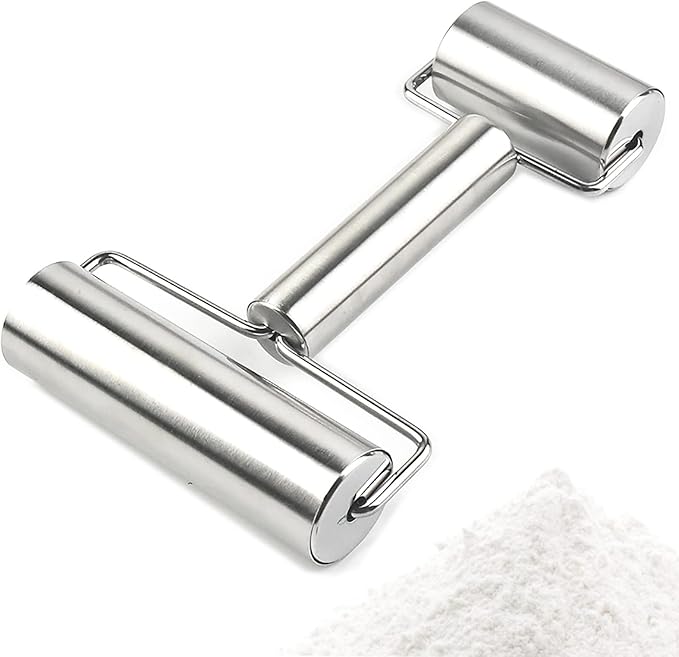Pastry Pizza Roller, Smooth Non Stick Stainless Steel Rolling Pin Time-Saver Pizza Dough Roller for Home Kitchen Baking Cooking, H Shape Rolling Pins