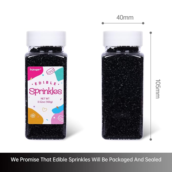 Black Sprinkles for Cake Decorating, 3.52oz Black Sanding Sugar Sprinkles, Edible Glitter Sprinkles for Cupcake Toppers Baking Drinks Cookie Ice Cream Dount Chocolate