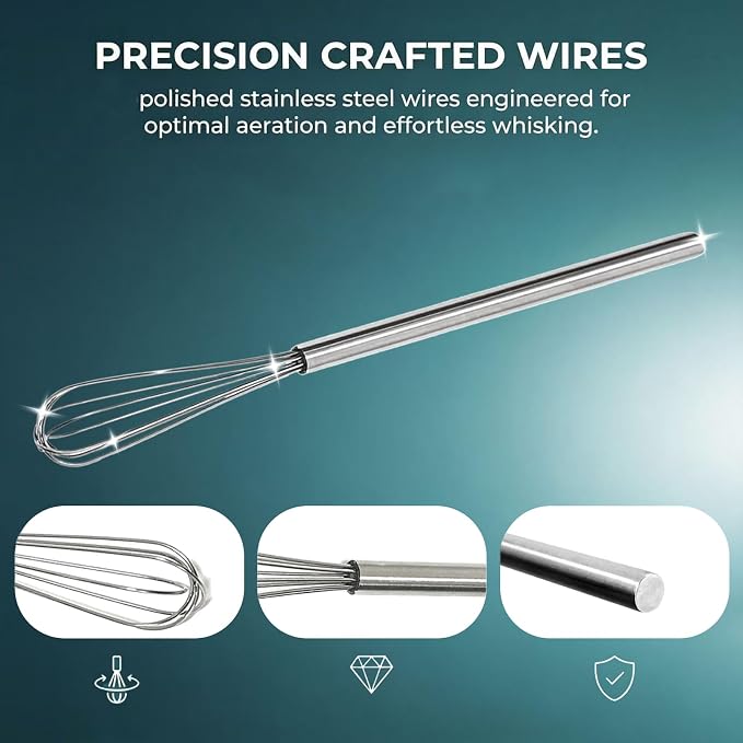 10 Inch Mini Whisk, 304 Stainless Steel Small Whisk for Cooking, Baking & Deep Containers, Anti-Rust Mixing Tool for Eggs, Sauce
