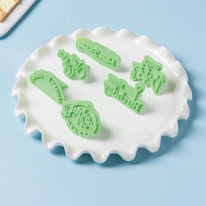 KALAIEN 8 Pcs Happy Birthday Fondant Letter Cutters,Cookie Stamps for Cake Cookie Baking Decoration,Happy Birthday Fondant Stamp
