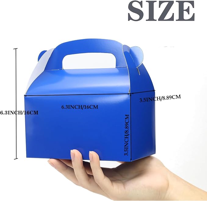 30 Pcs Dark Blue Party Favor Treat Boxes Gable Gift Box with Handles | Goodie Paper Boxes Pack Perfect for Prince Party and Baby Shower Decoration Supplies