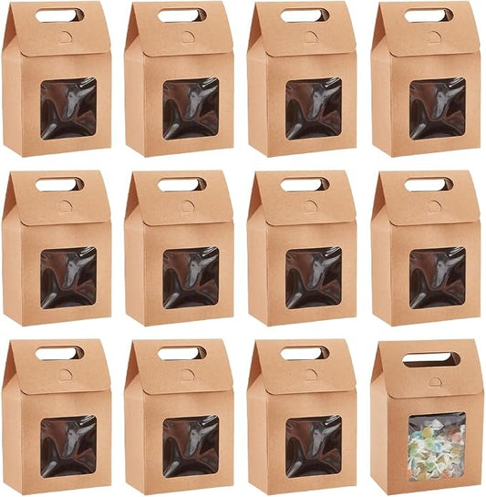 PH PandaHall 12pcs Treat Gift Boxes Kraft Paper Boxes Dessert Bakery Boxes with Display Window Packing Box for Valentine Mother's Day Easter Birthday Party 3.1x5.2x5 inch