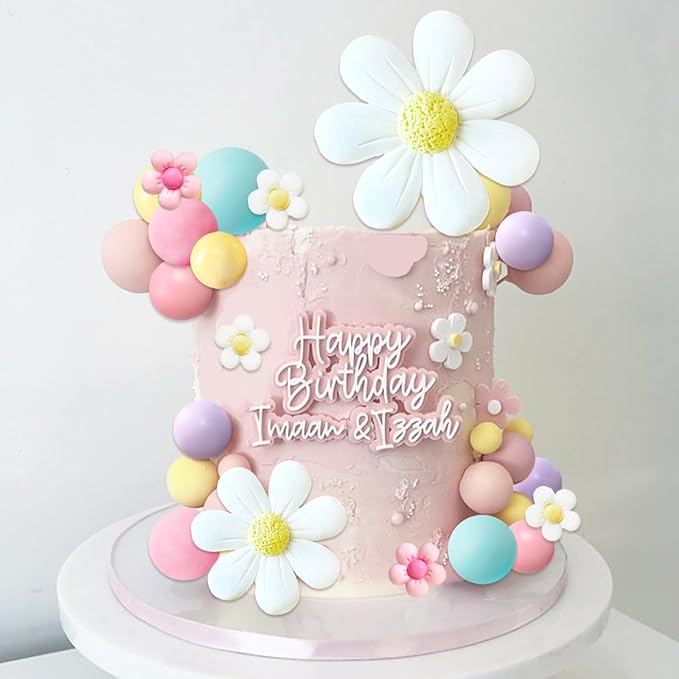 42Pcs Boho Daisy Flower Cake Topper Mini Balls Cake Decorations Retro Groovy Cake Toppers for Women Girls Kids Birthday Baby Shower Wedding Daisy Flower Hippie Themed Party Supplies
