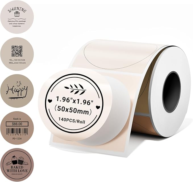 Phomemo M110 Labels, 2 Inch Round Thermal Stickers for M110/M100/M220/M108/M221 Label Printer, Color Circle Self-Adhesive Thermal Paper for Baking, Candle, Logo, Canning, Small Business, 140pcs/Roll