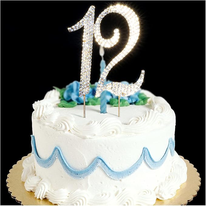 Scotamalone 12 cake topper Premium Bling Rhinestone Diamond Gems for Birthday or Anniversary Party Decoration Ideas