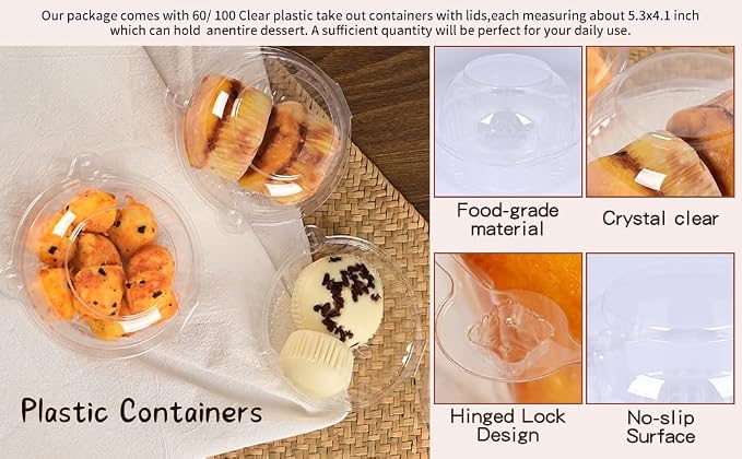 100 piece Jumbo Muffin Containers，extra large Transparent single Cupcake Containers, muffin container for home,clear plastic muffin containers (External size 4.3× 3.5 inches, 100 piece)