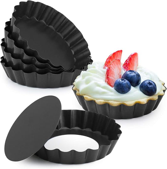 Laxinis World 4” Quiche Pans with Removable Bottom, Non-stick, Fluted Sides, Mini Tart Pans, Round Shape, Set of 6