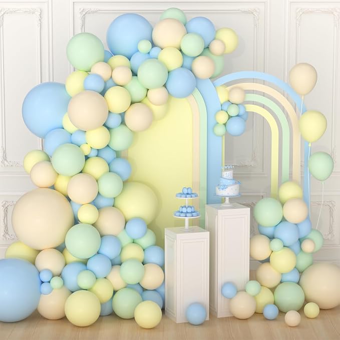 Pastel Blue and Yellow Balloon Arch Kit - Pastel Yellow Macaron Baby Blue Balloon Macaron Green Cream Peach Balloon Arch Kit for Birthday Wedding Baby Shower Bee Bear Theme Party Decorations