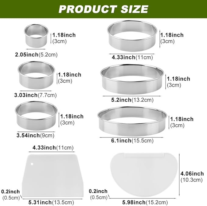 6-Piece Stainless Steel Cookie Cutter Set with 2 Plastic Scrapers, Round Cookie Cutter Biscuit Cutter, Baking Molds for Cookies, Cakes, Doughnuts (2, 3, 3.5, 4, 5, 6 Inch(COLOR:Silver)