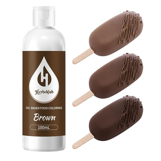 Brown Oil Based Food Coloring for Chocolate – Herbeklab 100ml Professional Concentrated Oil Food Dye for Candy Melts, Chocolate, Cake Pops, Strawberries & Baking