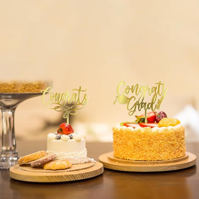 PALASASA Congrats Grad Cake Topper-Class of 2026 Graduate Party-2026 High School/College/Senior Graduation Party 6 kinds Design Graduation Acrylic Cake Decorations (6 Pcs, Gold)