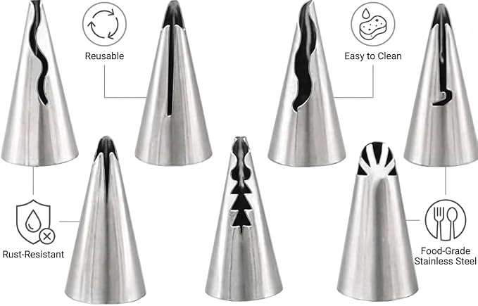 7pcs Russian Ruffle Piping Tips Set - Stainless Steel Pleated Skirt Iceing Nozzles for Cake Decorating, Bobbi Skirt & Flower Frosting Tips for Cupcake, Baking Supplies with Storage Box