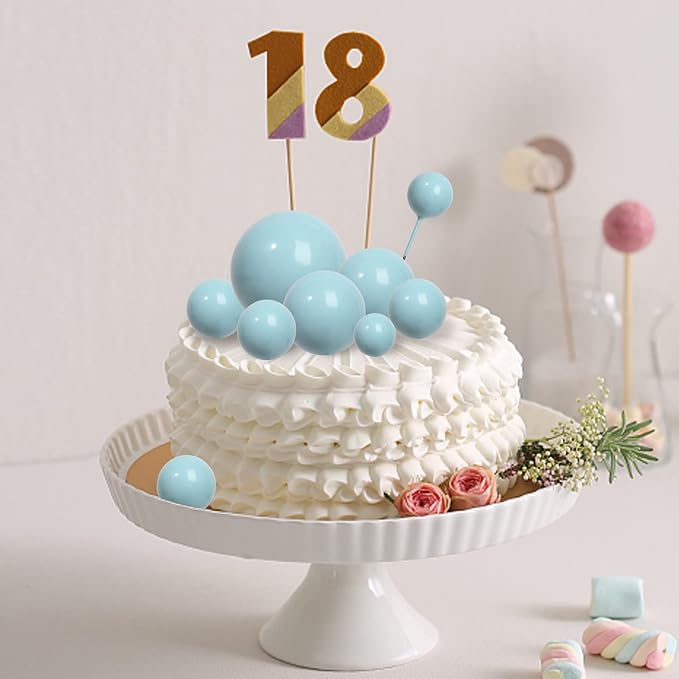 30 PCS Balls Cake Topper DIY Cake Insert Toppers Ball Cake Picks Cupcake Topper for Birthday Party Baby Shower Wedding Cake Decoration（Blue）