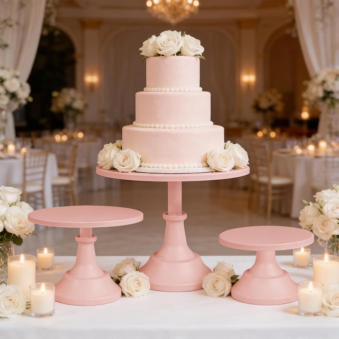 3 Pcs Cake Stand Set Metal Round Cake Holder Cupcake Stands 8/10/12 inch Pink Dessert Display Stands Dessert Table Decorations for Birthday Parties, Baby Shower,Wedding Banquets and Anniversary