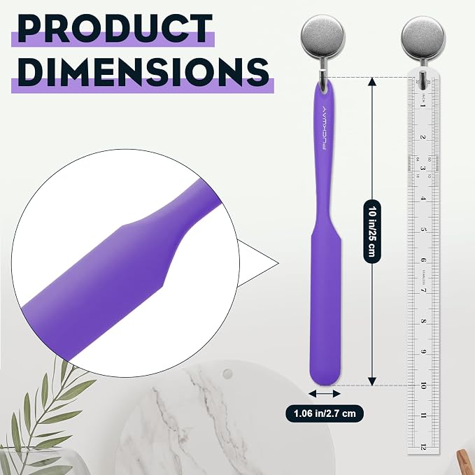 3pcs Silicone Jar Spatulas 10in Long Skinny Heat-Resistant, Narrow Spatula Set for Scraping Peanut Butter, Sourdough, Jam in Small Containers, Blenders & Baking (Black & Purple & Red)