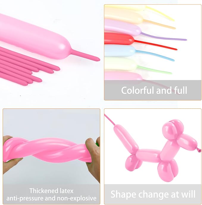 260 Pink Balloons - 50pcs Long Balloons for Arch & Animals Kit